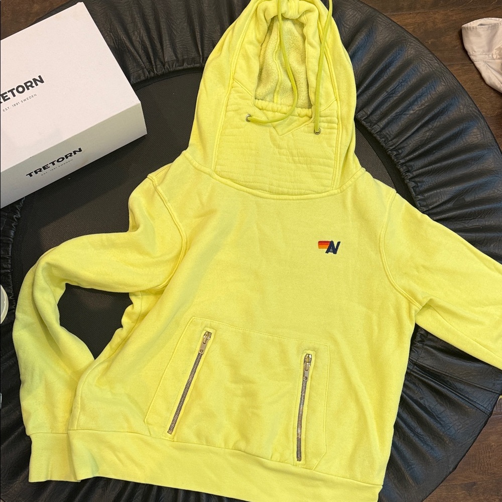 Aviator Nation neon Yellow Hooded Sweatshirt with Small Logo